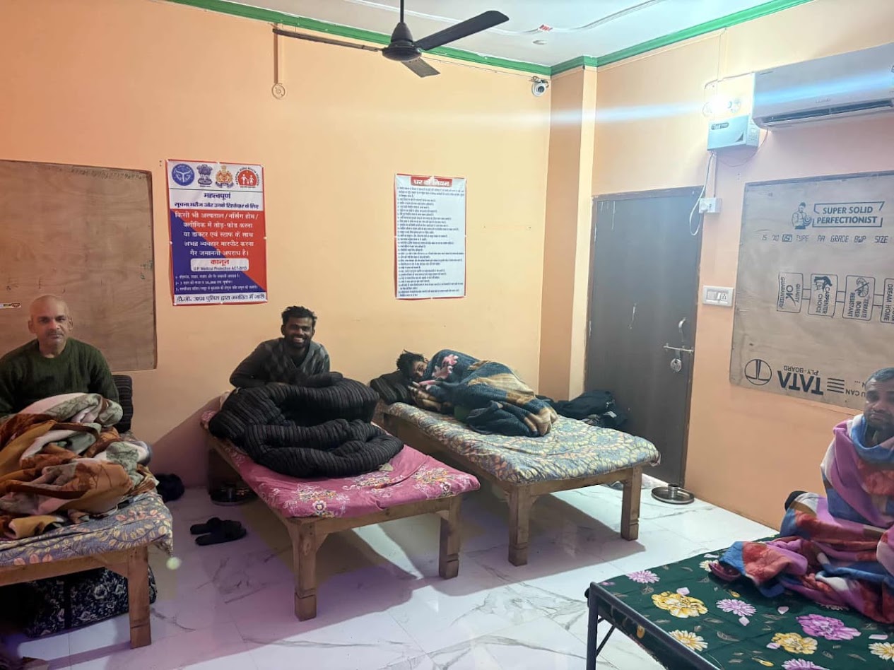 Residents resting in the supervised dormitory of the de-addiction centre in Basti
