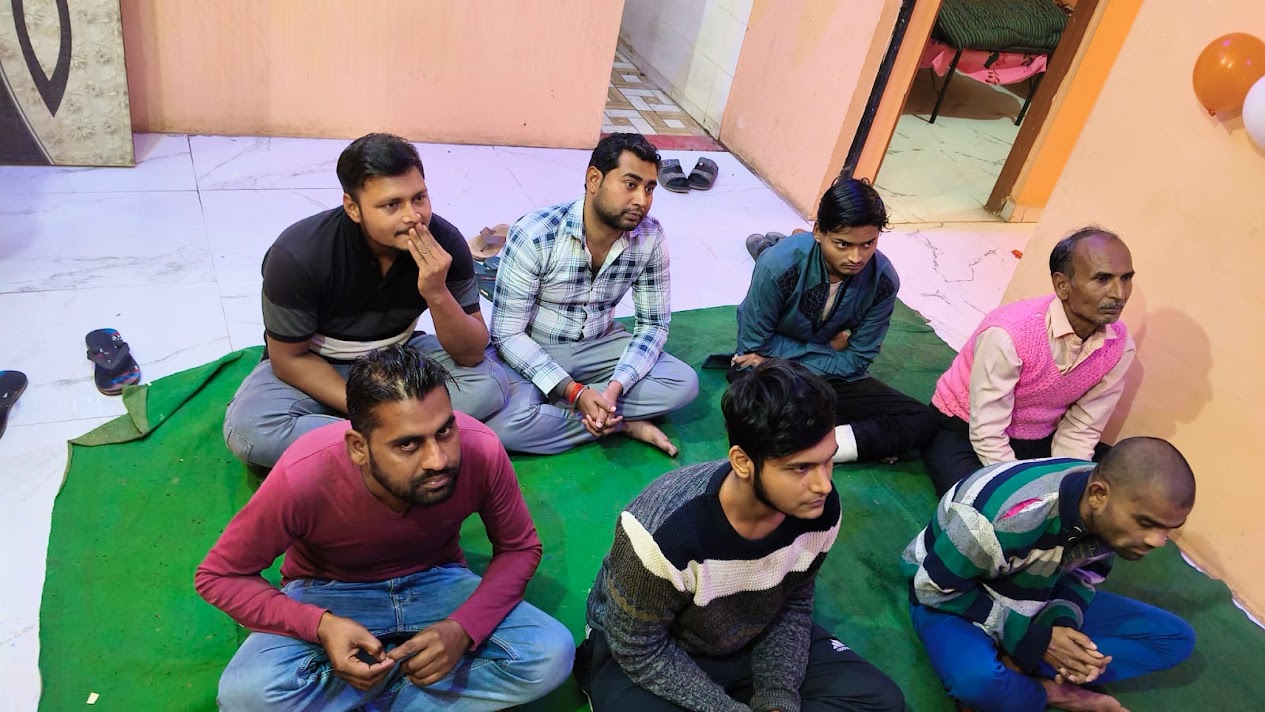 Residents attending a group counseling session at the rehabilitation centre in Basti